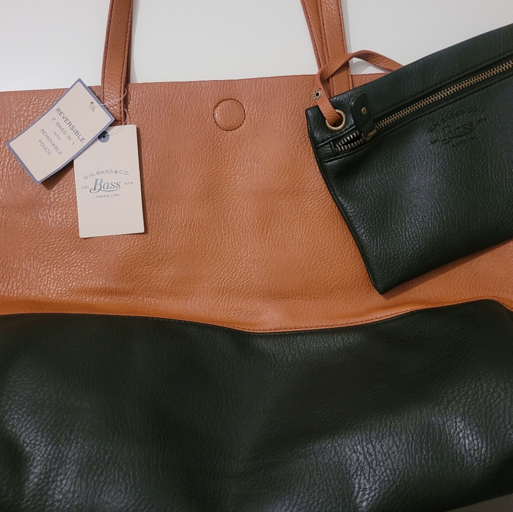 NWT G H Bass reversible leather tote bag
